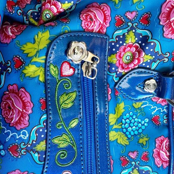 Oililly Women’s Blue Floral Bag Satchel Purse Crossbody Vinyl Nylon Folksy - Picture 4 of 10